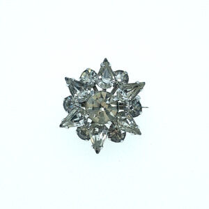 Vintage Rhinestone Starburst Brooch Silver Tone Snowflake Atomic Mid Century Pin